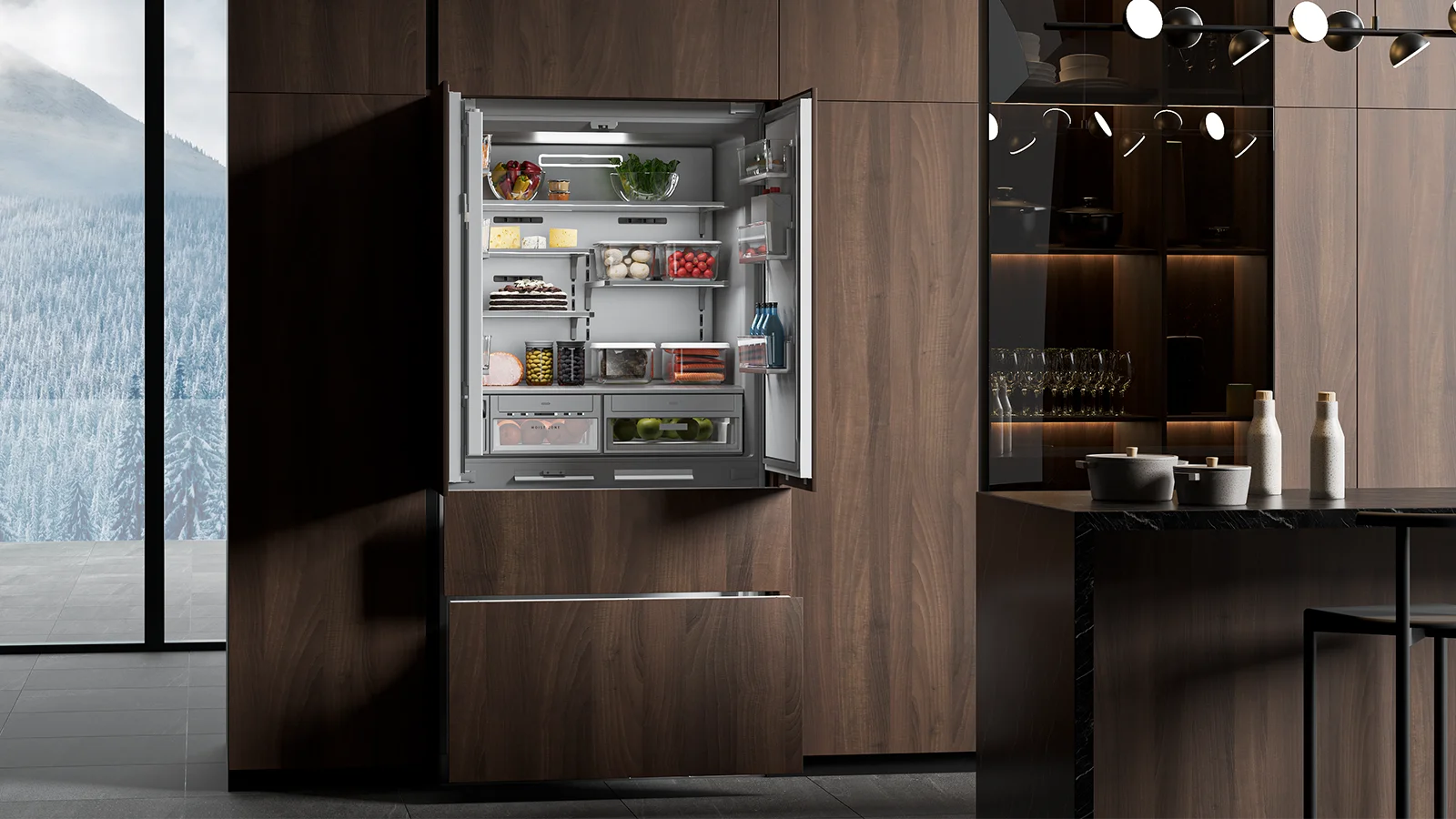 Встраиваемый холодильник HIBERG S-RFQ 800 FB inverter (French door) в интерьере