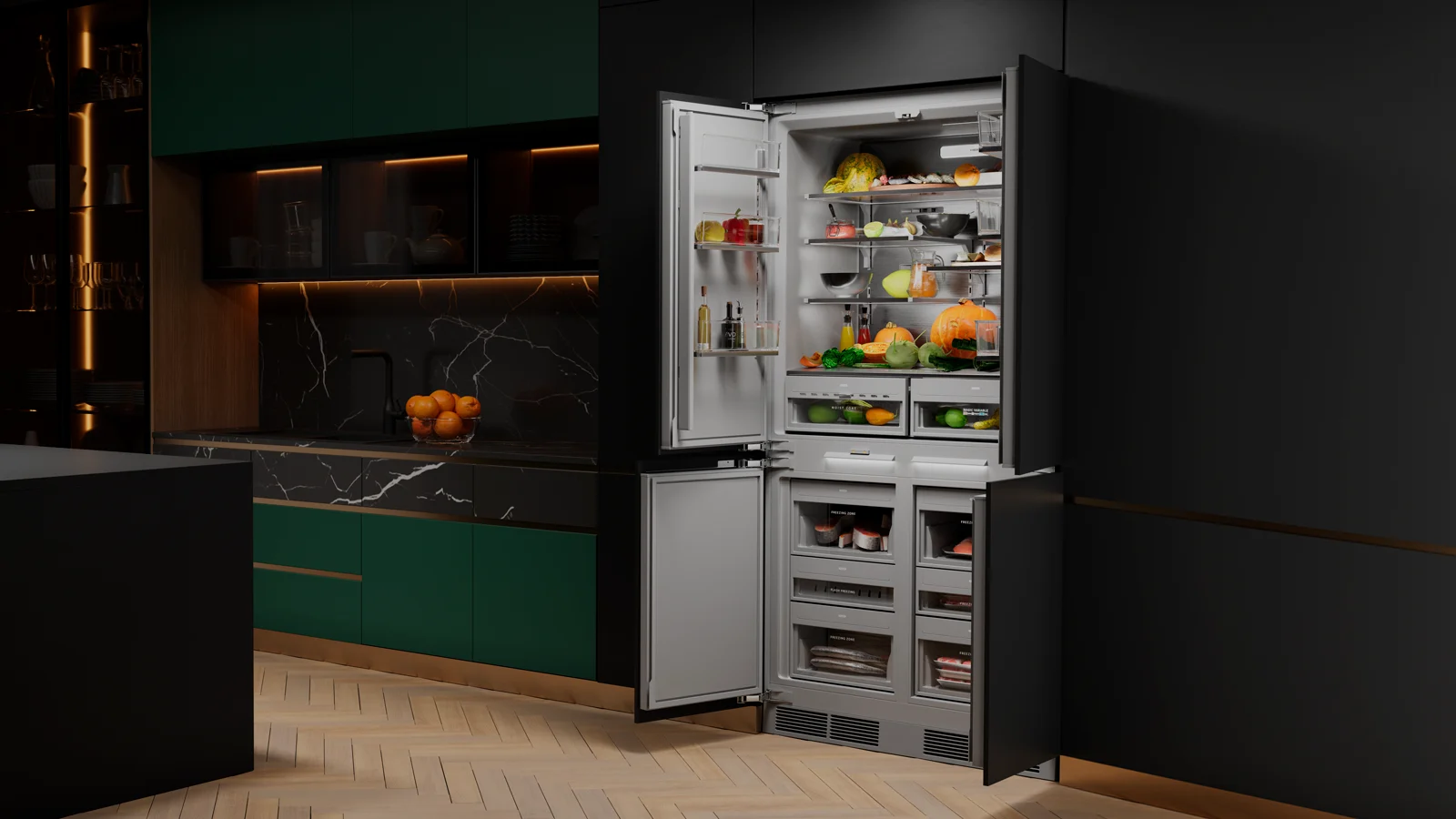 Встраиваемый холодильник HIBERG S-RFQ 800 B inverter в интерьере
