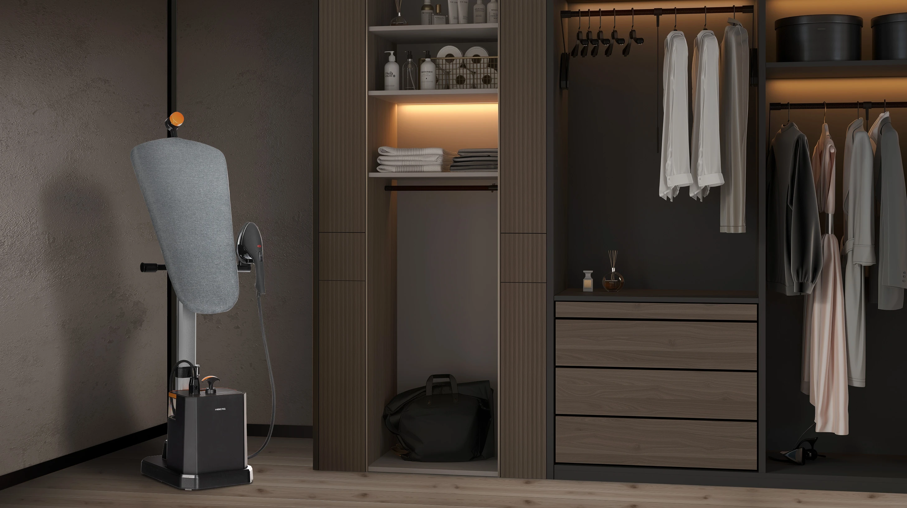 Паровая гладильная система HIBERG GSW 8000 BLACK ORANGE в интерьере
