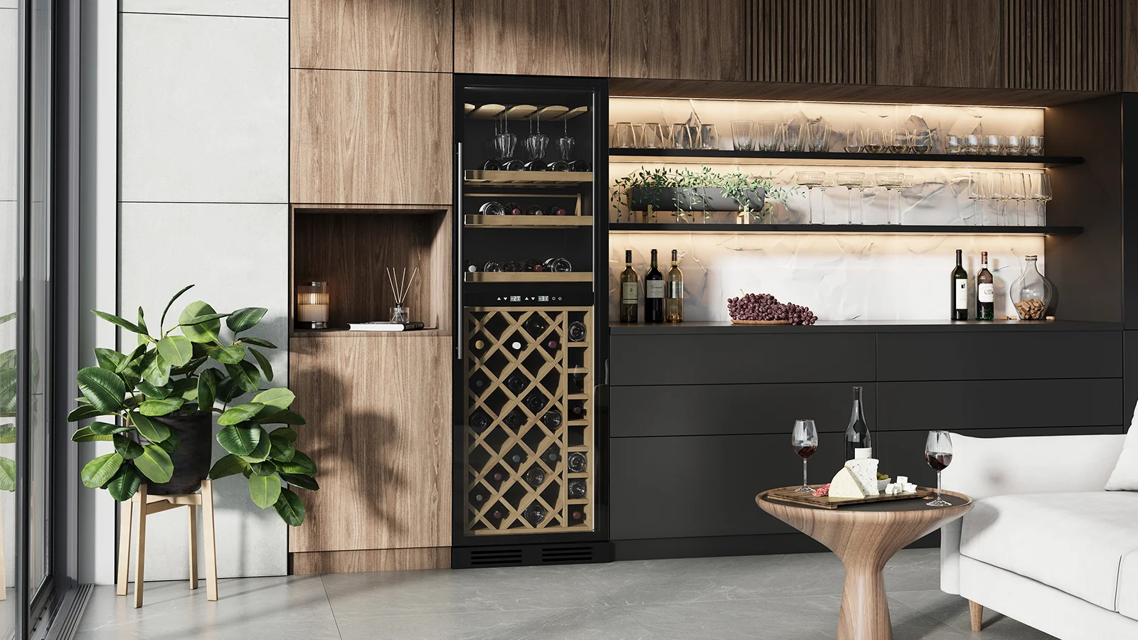 Встраиваемый винный шкаф HIBERG ROYAL WX 190 в интерьере