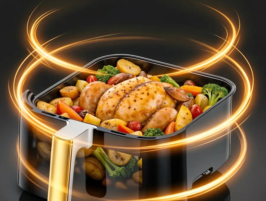 Преимущество Аэрогриль HIBERG MGS 750 WG - Золотистая корочка на все 360°