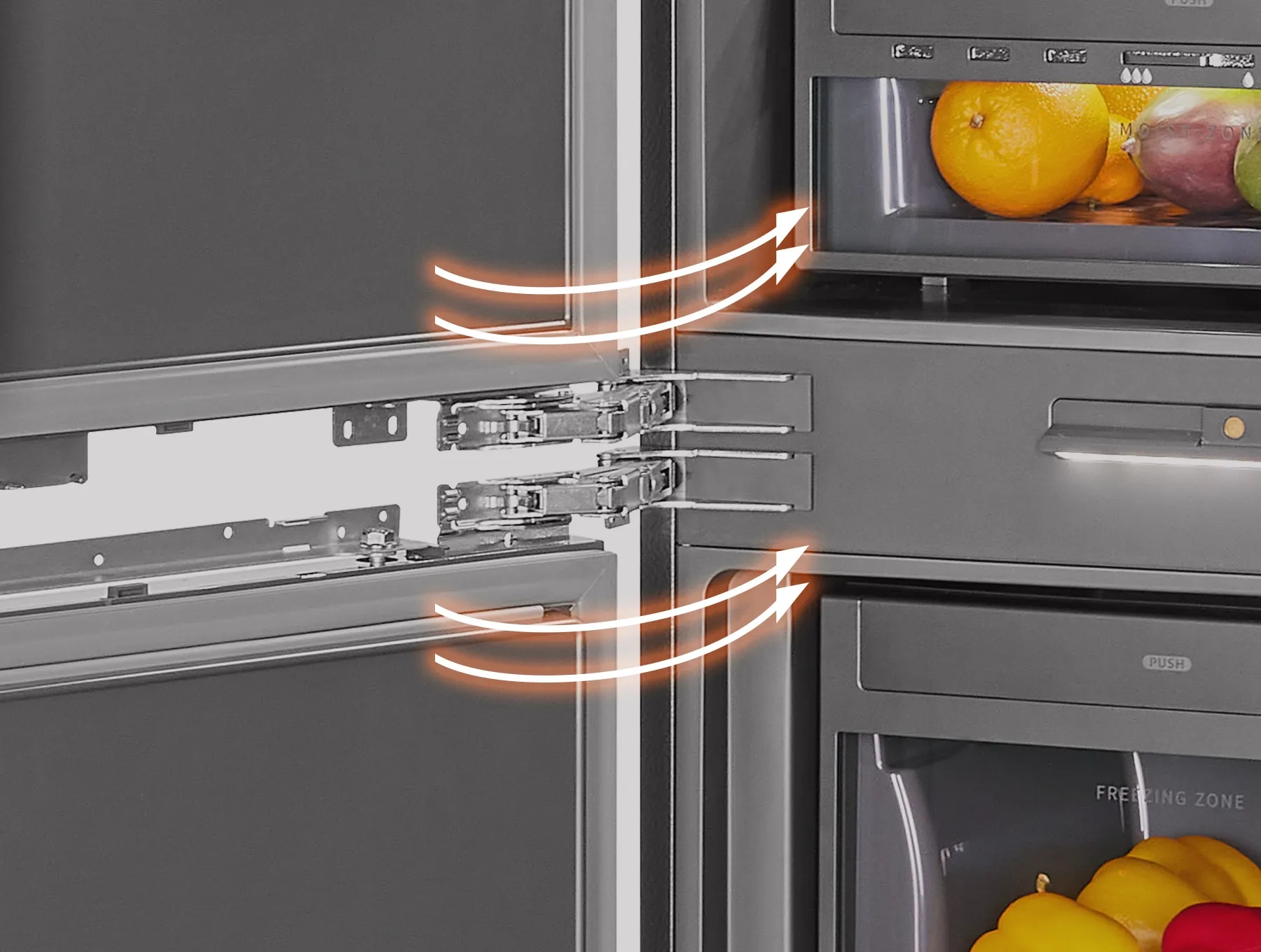 Преимущество Встраиваемый холодильник HIBERG S-RFQ 800 B inverter - Дверные доводчики