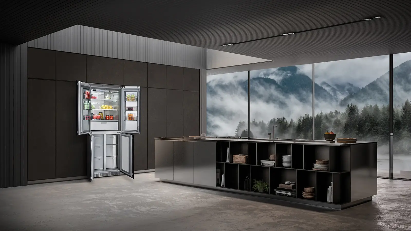 Встраиваемый холодильник HIBERG i-RFQB 550 NFG в интерьере