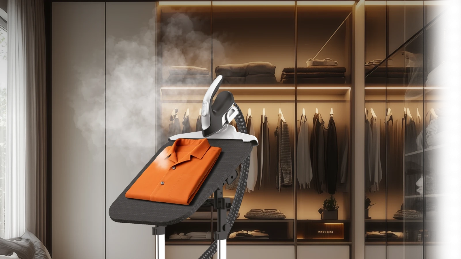 Отпариватель для одежды HIBERG GS 6000 B в интерьере