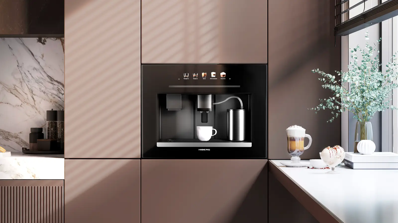 Встраиваемая кофемашина HIBERG PROFF-KT Ice в интерьере
