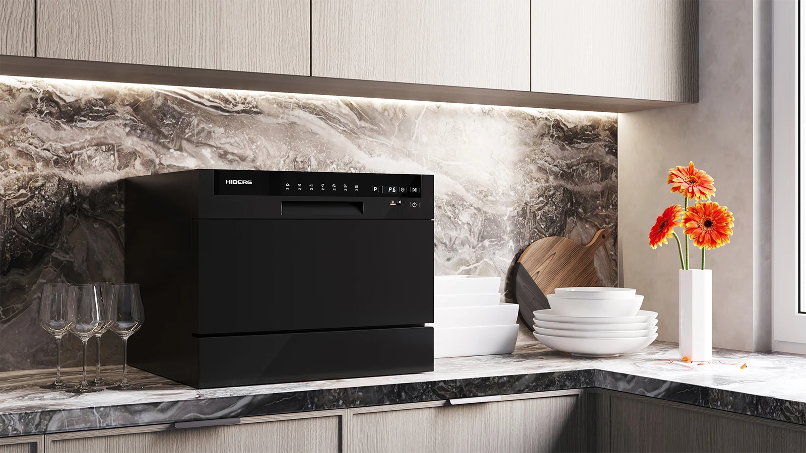 Посудомоечная машина HIBERG T56 615 B в интерьере