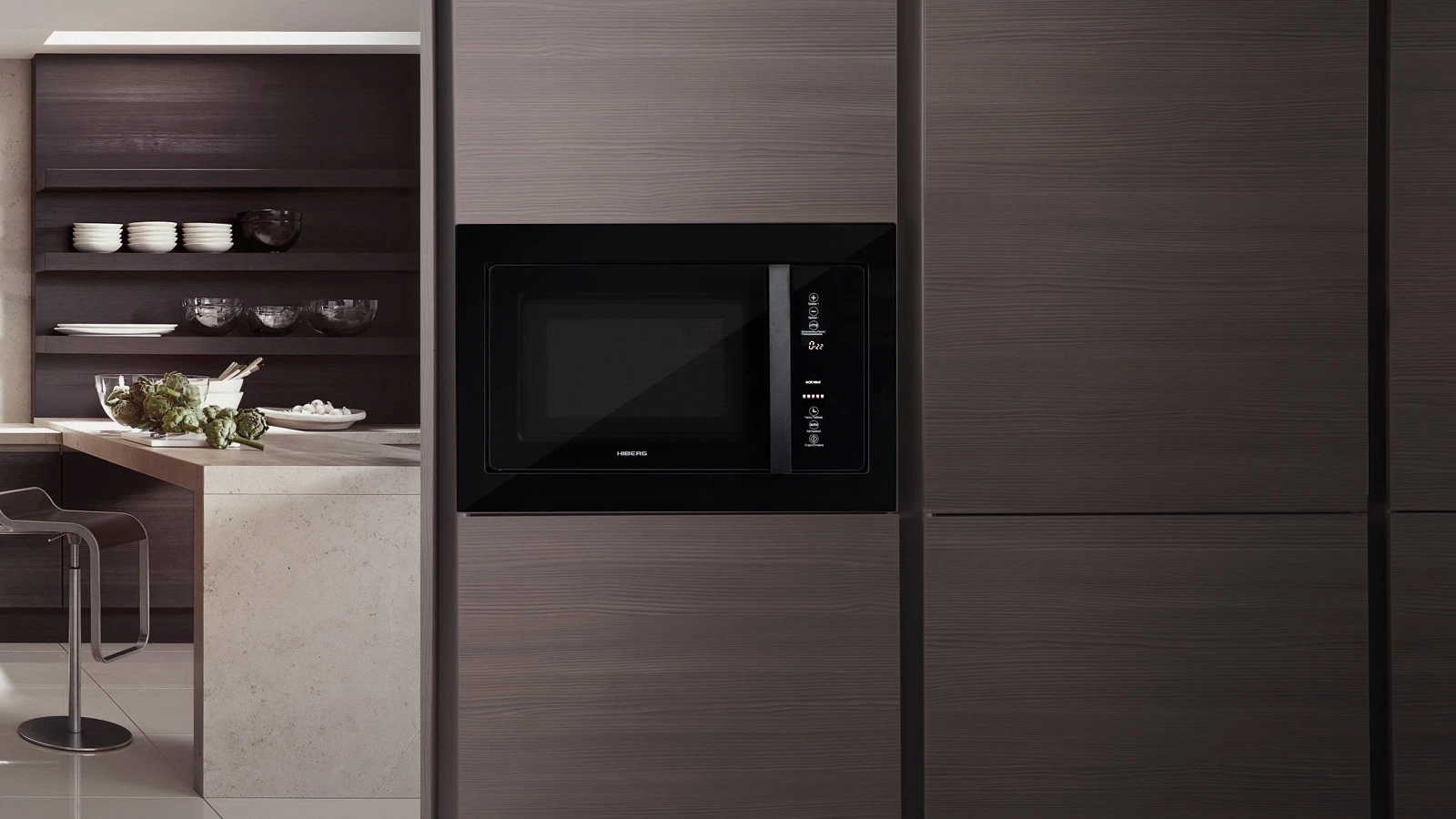 Встраиваемая микроволновая печь HIBERG i-VM 8505 B в интерьере