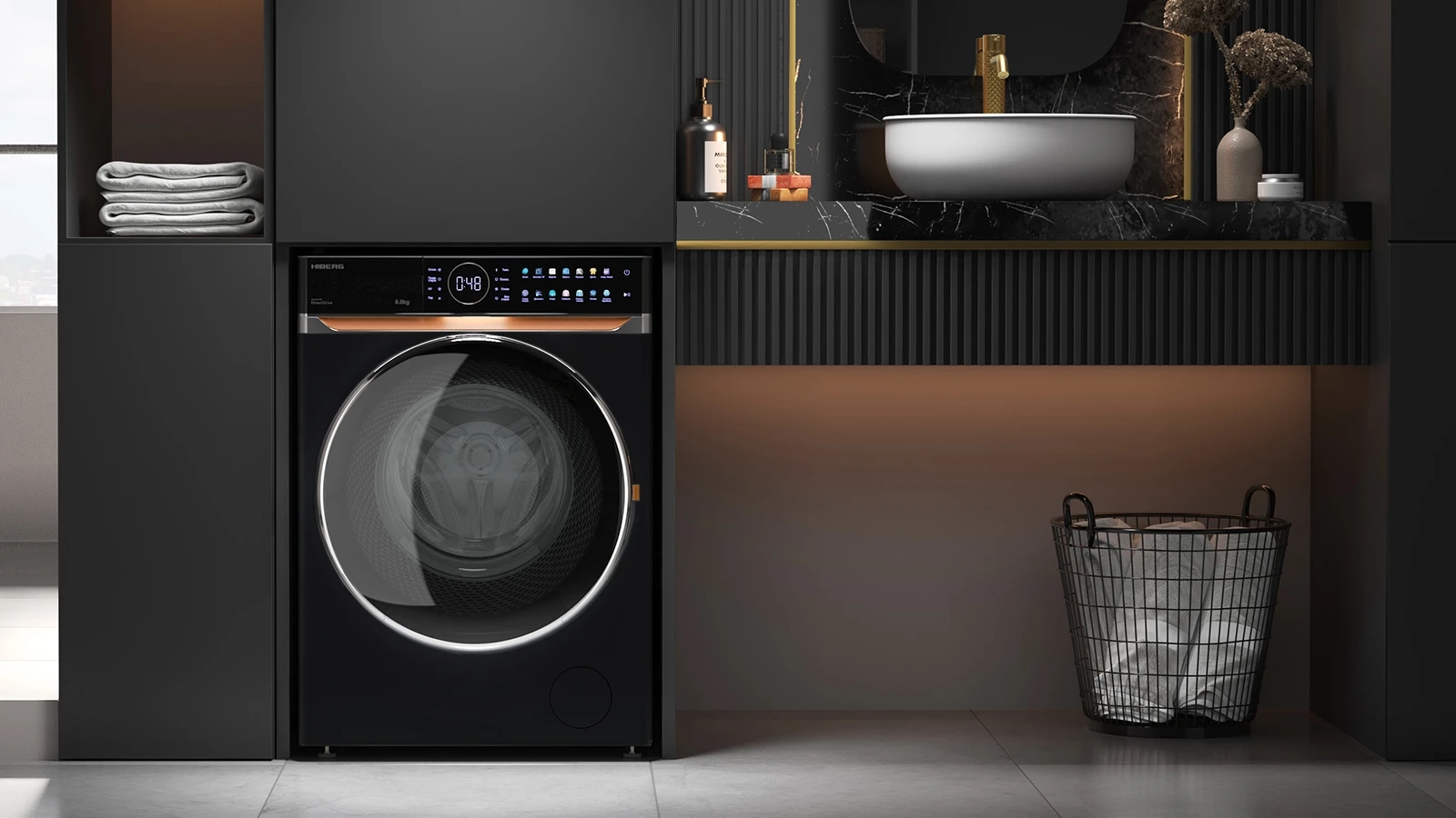 Стиральная машина HIBERG i-DDQ10 - 814 B в интерьере